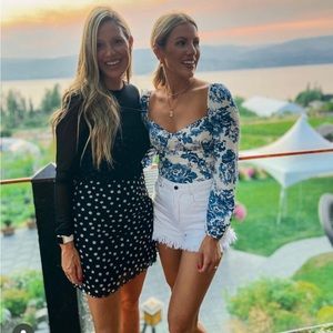 Reformation Blue/white floral square neck blouse